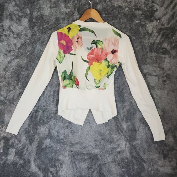 Ted Baker Sweaters - Ted Baker Floral Back Print Button Up Cardigan Sz 1 Small Organic Cotton Top
